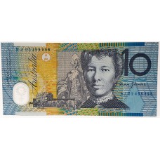 AUSTRALIA 2002 . TEN 10 DOLLAR BANKNOTE . ERROR . SLIGHT SMUDGES ON THE SERIALS MAINLY . UNCIRCULATED